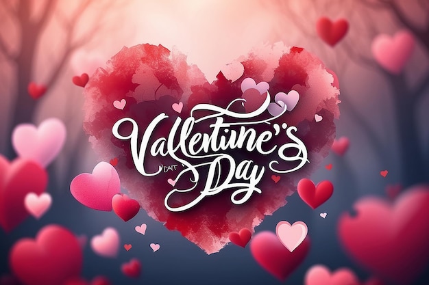 Happy valentines day handwritten text on blurred background 2024