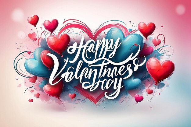 Happy valentines day handwritten text on blurred background 2024