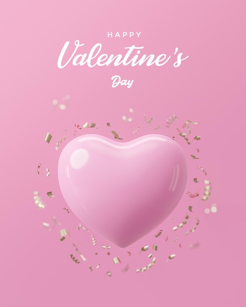 Happy valentines day pink heart decoration in romantic pink background 3d render