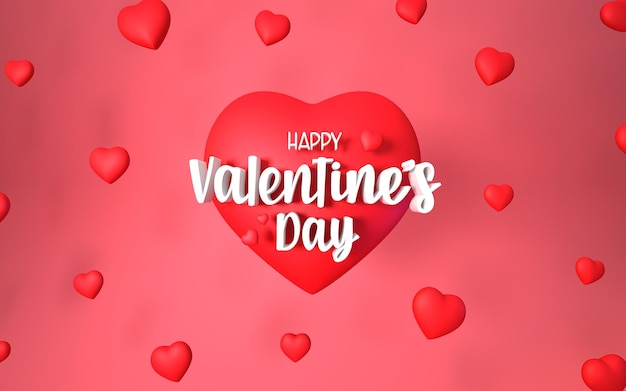 Photo happy valentines day red hearts background 14th february 3d render