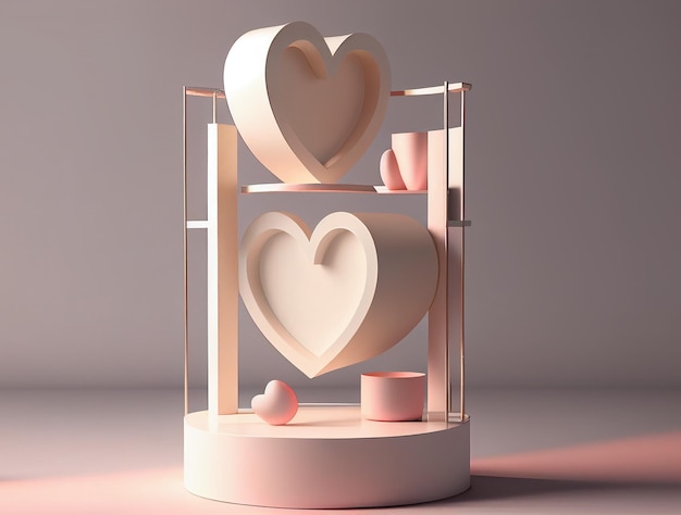 Happy valentines day stage podium decoration with heart shape mock up product display Generative Ai