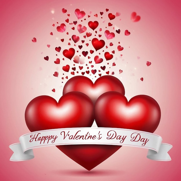 Happy valentines day stylish pink and red hearts flat lay on pink paper background