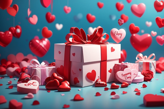 Happy Valentines Day sweet hearts and gift box or background for Love Valentines day concept