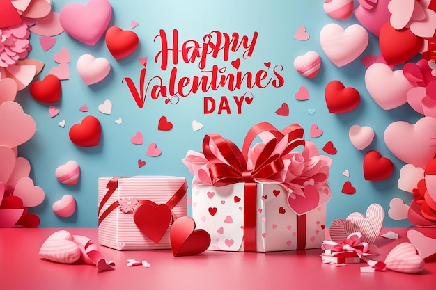 Happy Valentines Day sweet hearts and gift box or background for Love Valentines day concept