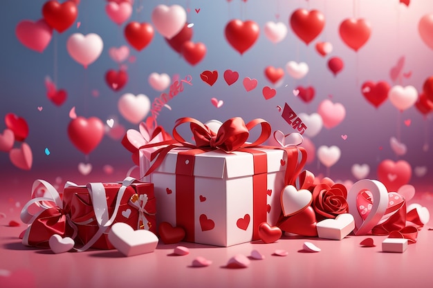 Happy Valentines Day sweet hearts and gift box or background for Love Valentines day concept