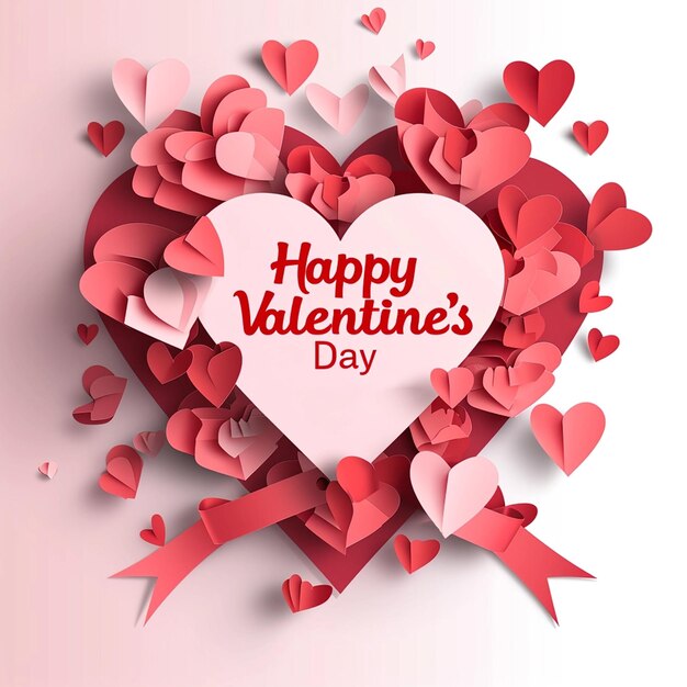 Фото Счастливого дня святого валентина типография с 3d сердцами любовь и розы фон