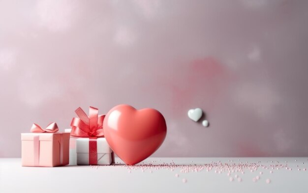 Happy Valentines Day wedding happy birthday with heart balloons and gift box Generative AI