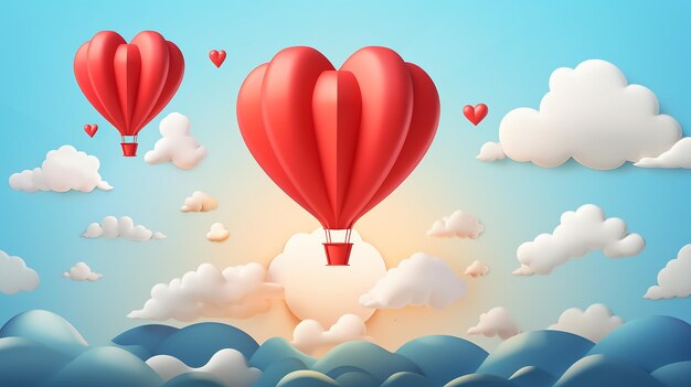 Happy valentines day with balloon heart sun and cloud with paper cut style