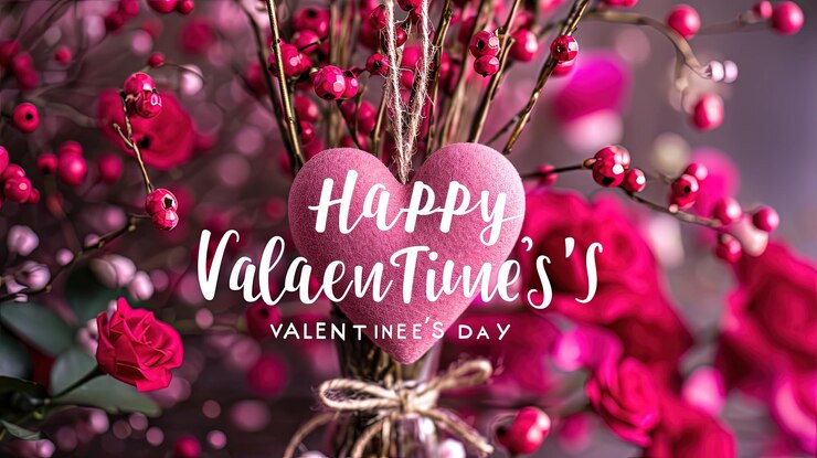 Photo happy valentines day with balloons and gifts