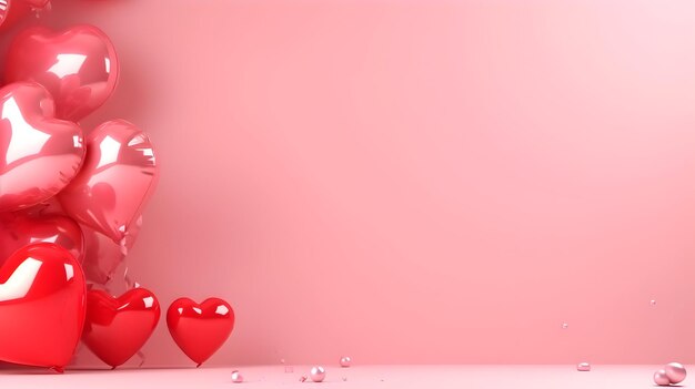 Happy Valentines day with hearts decorations on pink background with copy space