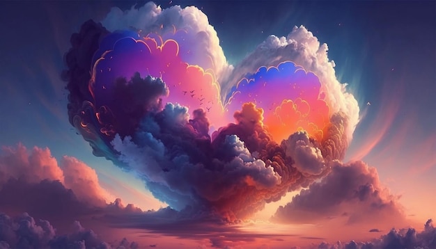 Happy Valentines day with love heart in the clouds and pastel color abstract background Generative Ai