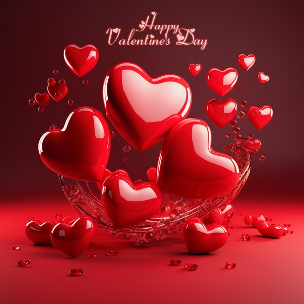 Happy Valentines Day With Realstic Red Heartbits 3d Style Background