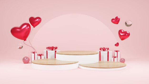 Happy valentines Decoration Gift box surprise product display or showcase pedestal on pink