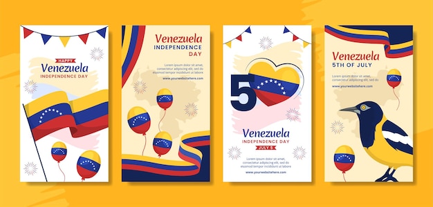 Happy Venezuela Independence Day Social Media Stories Flat Cartoon Handgetekende sjablonen Illustratie