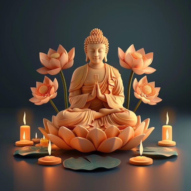 Foto felice giorno di vesak celebrazione del compleanno di buddha a maggio buddha siede in posizione di loto con candele