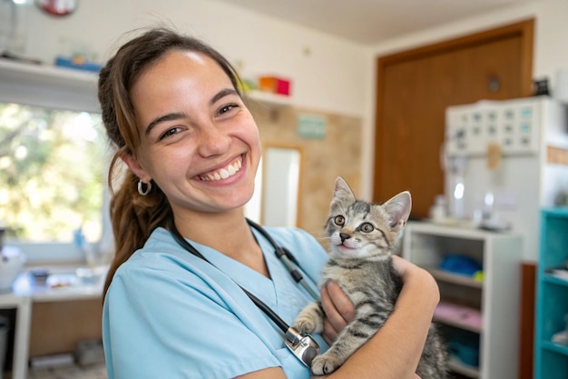 Happy Vet with Kitten