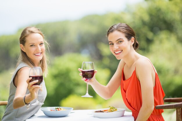 Happy vrienden roosteren wijnglazen