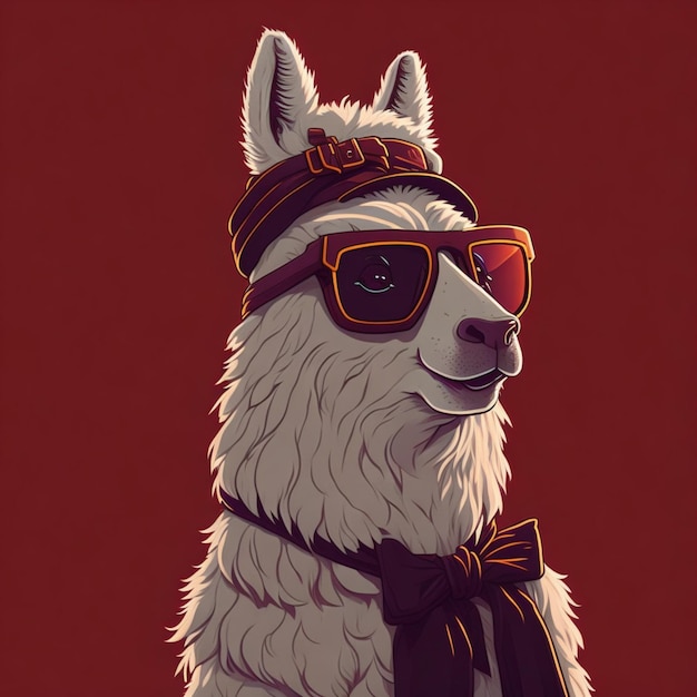 Happy white llama wearing a summer hat wearing a brown coat generative ai