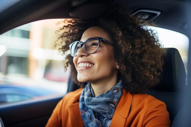 Photo happy woman car black driver