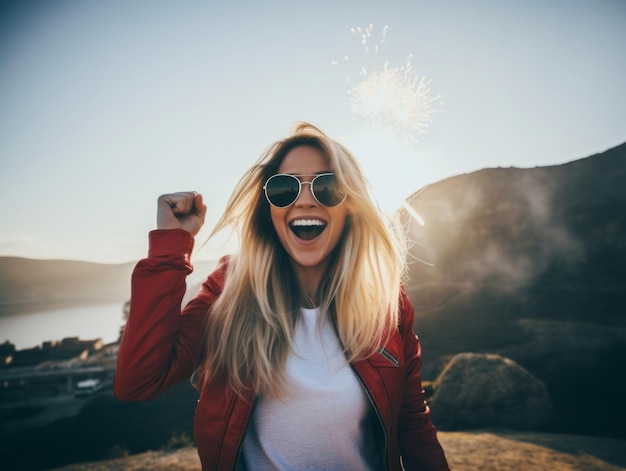 Photo happy woman celebrating a beautiful life