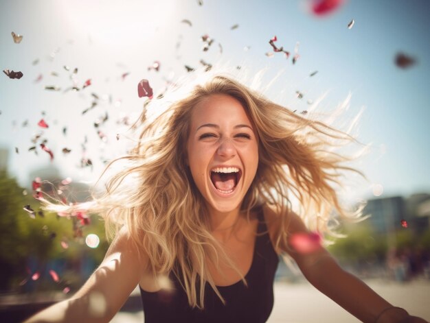 Photo happy woman celebrating a beautiful life