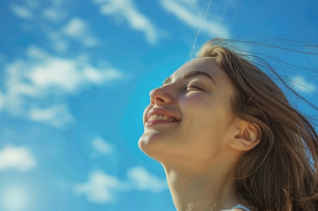 Happy woman celebrating freedom peace of mind success