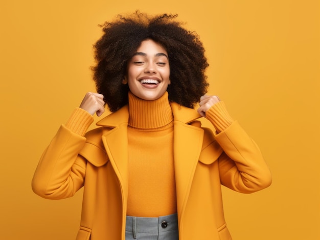 Photo happy woman celebrating on a solid background