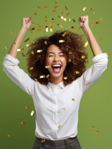 Photo happy woman celebrating on a solid background