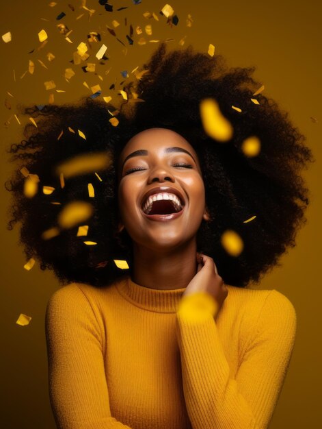 Happy woman celebrating on a solid background