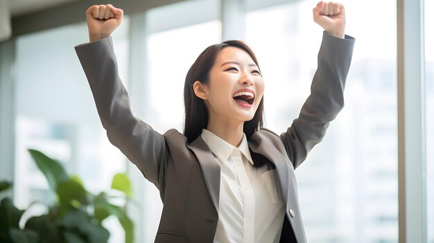 写真 勝利を祝う幸せな女性