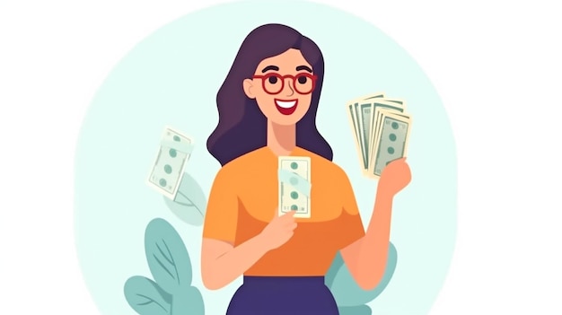 Photo happy woman counting money holding cash in her hands enjoying financial benefit generative ai