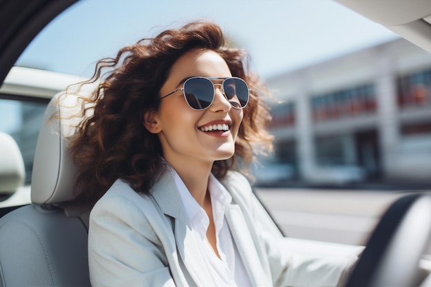 Photo happy woman driver car