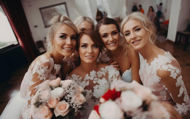 Happy woman friend at wedding day with the bride