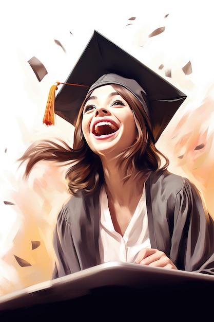 Happy woman graduation cartoon AI generated Image