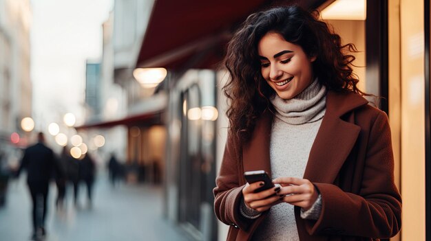 Photo happy woman on her cell phone