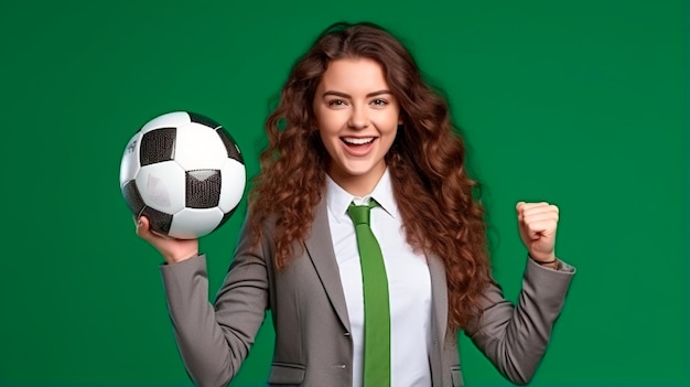 happy woman holding football