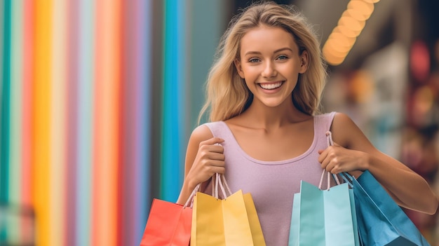 Happy woman holding shopping bag