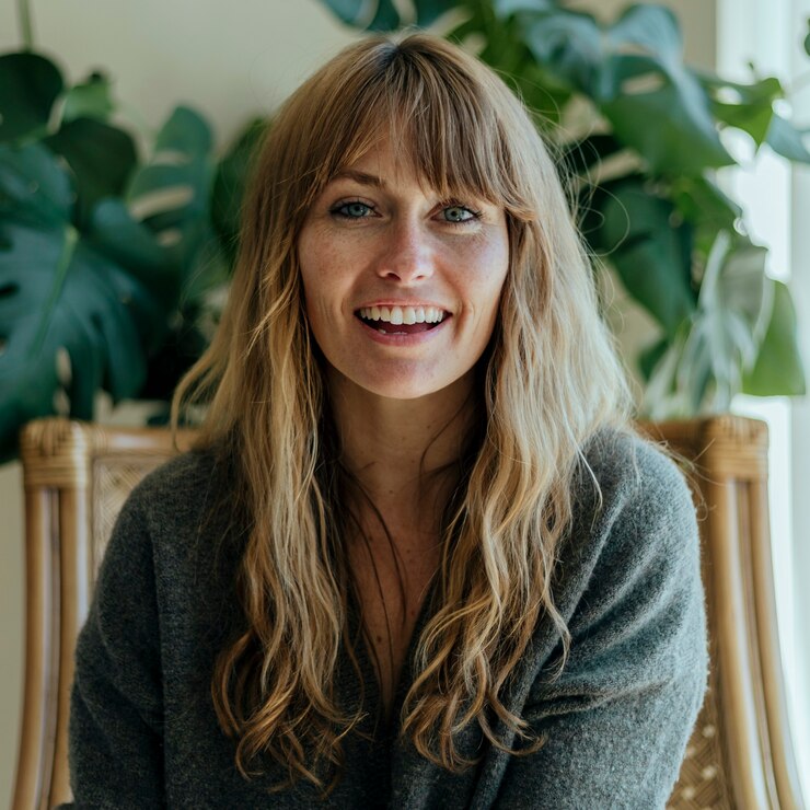 Photo happy woman at home during coronavirus quarantine