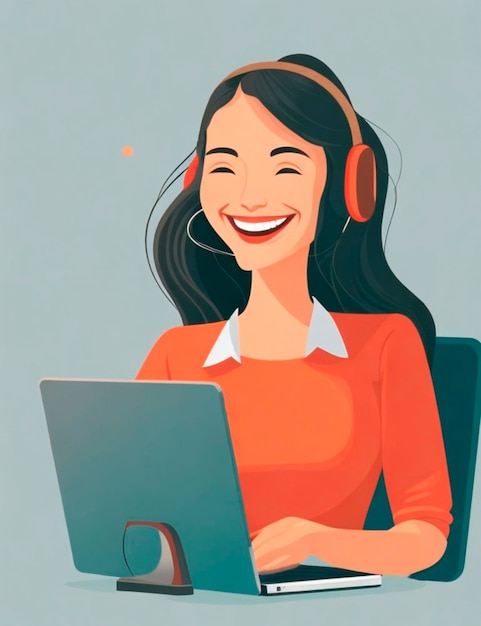 happy woman illustration using computer