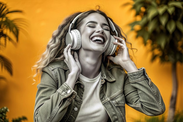 happy woman listening to music