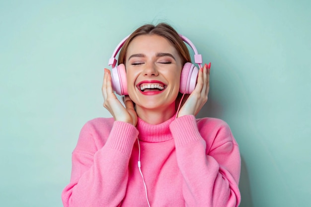 音楽を聴く幸せな女性