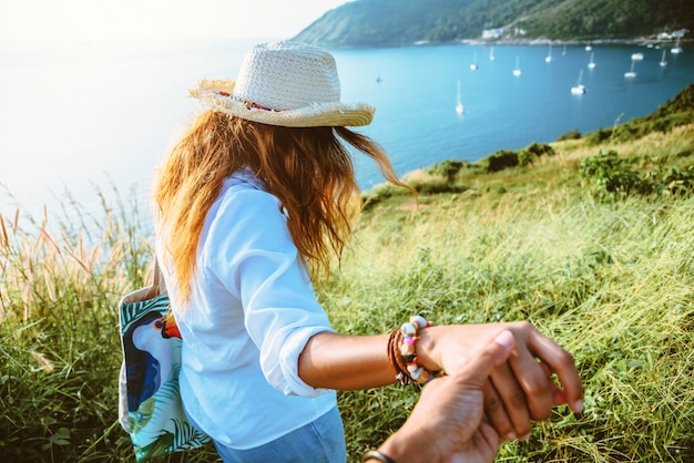 Happy woman in the nature with her lover