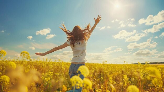 Photo happy woman at nature