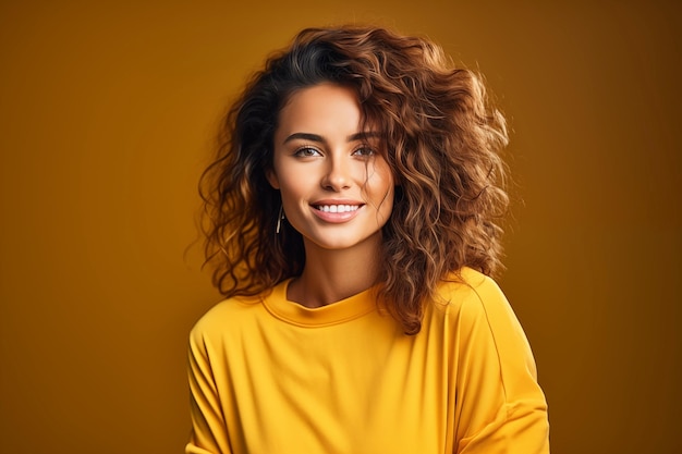 Photo happy woman in orange sweater