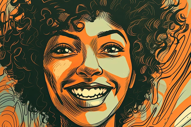 Happy woman portrait Drawing of beautiful smiling woman Generative AI