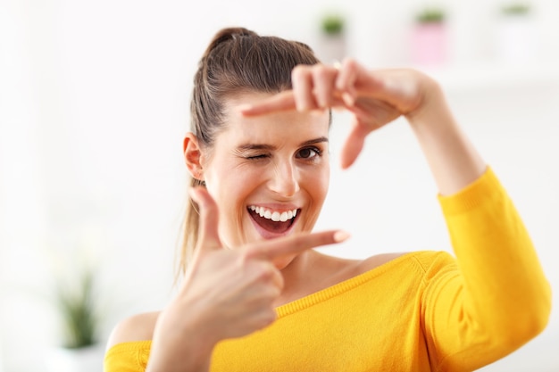 happy woman relaxing at home