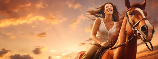 Happy woman riding a horse