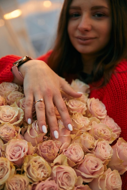 Happy Woman Shows Off Engagement Ring After Proposal