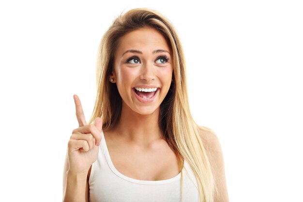 happy woman smiling isolated over white background