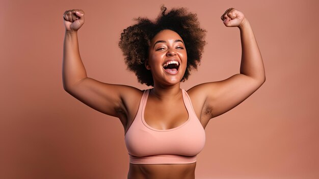 Photo happy woman in sports suit